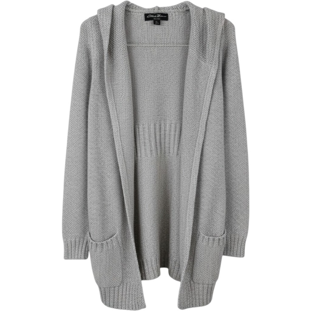 Eddie Bauer Lounge Gray Hooded Cardigan Sweater Women Medium Open Front Knit